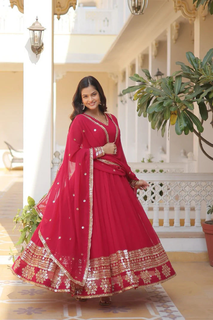 Faux Blooming Gown with Dupatta With Attractive Embroidered Sequins work.(WD32) (01)