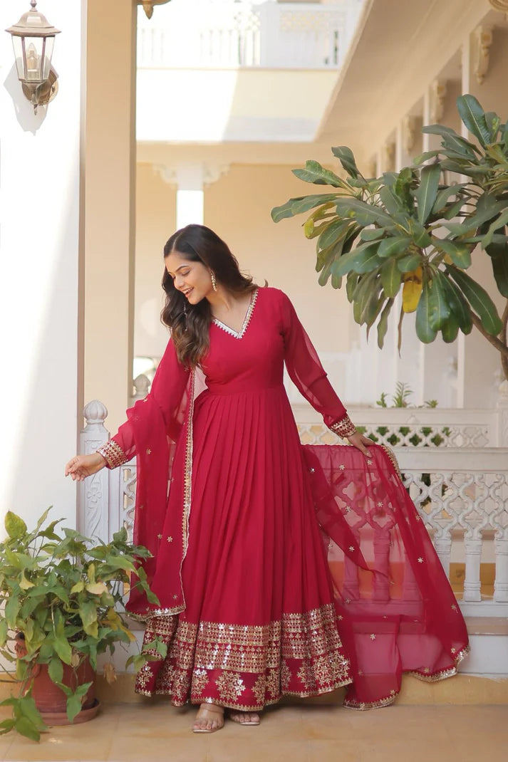 Faux Blooming Gown with Dupatta With Attractive Embroidered Sequins work.(WD32) (01)