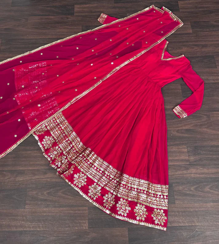 Faux Blooming Gown with Dupatta With Attractive Embroidered Sequins work.(WD32) (01)