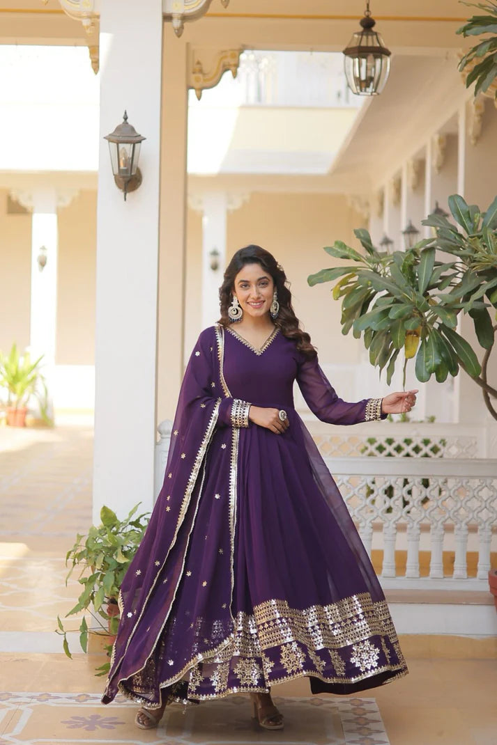 Faux Blooming Gown with Dupatta With Attractive Embroidered Sequins work.(WD32)(02)