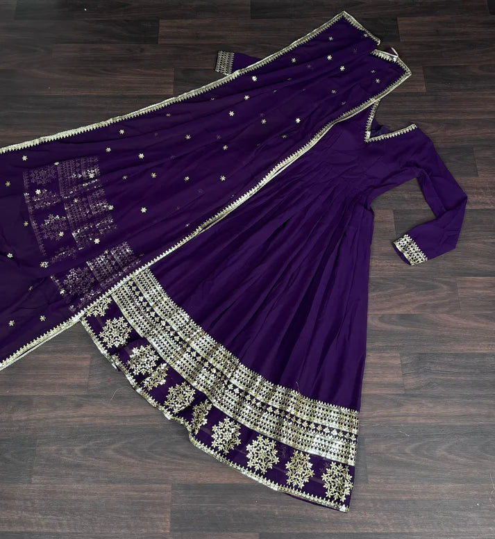 Faux Blooming Gown with Dupatta With Attractive Embroidered Sequins work.(WD32)(02)