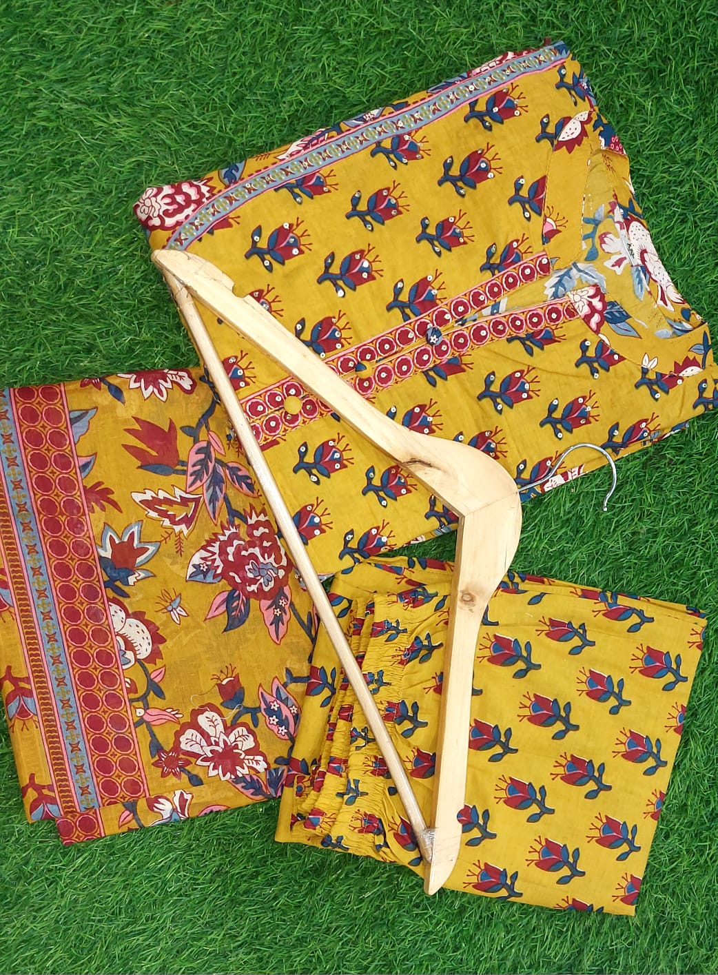 Presenting New Cotton Festival Collection In Pure Cotton With Hand And Adda mirror Work kurti And pant Dupatta Set Fully Stitched Ready To Wear 🔥😍🥰(WARED237)