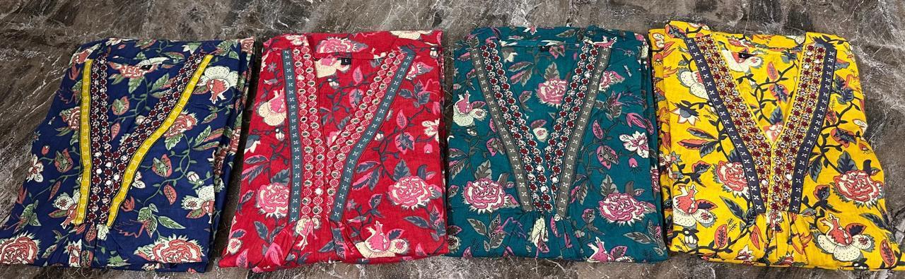 This A-line pant set is perfect for the summer season with its vibrant floral print and confident pocket one side. Plus, the included matching dupatta completes the look and adds an extra touch of style.(WARED208)
