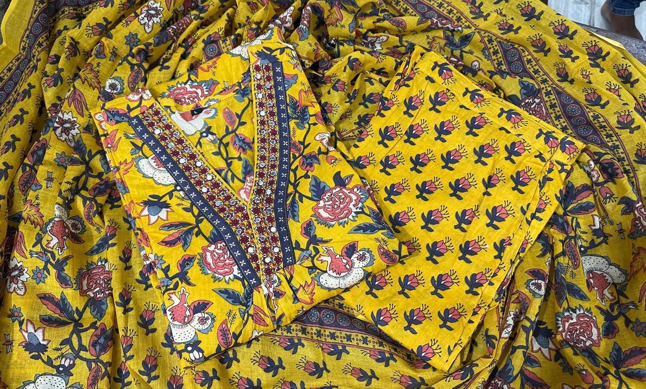 This A-line pant set is perfect for the summer season with its vibrant floral print and confident pocket one side. Plus, the included matching dupatta completes the look and adds an extra touch of style.(WARED207)