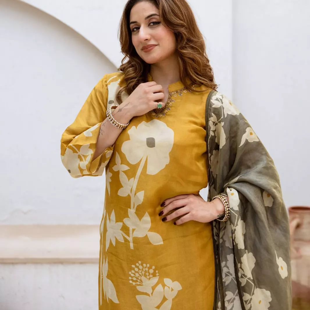 Beautiful pure cotton kurti pant dupatta set๐(WARED214)