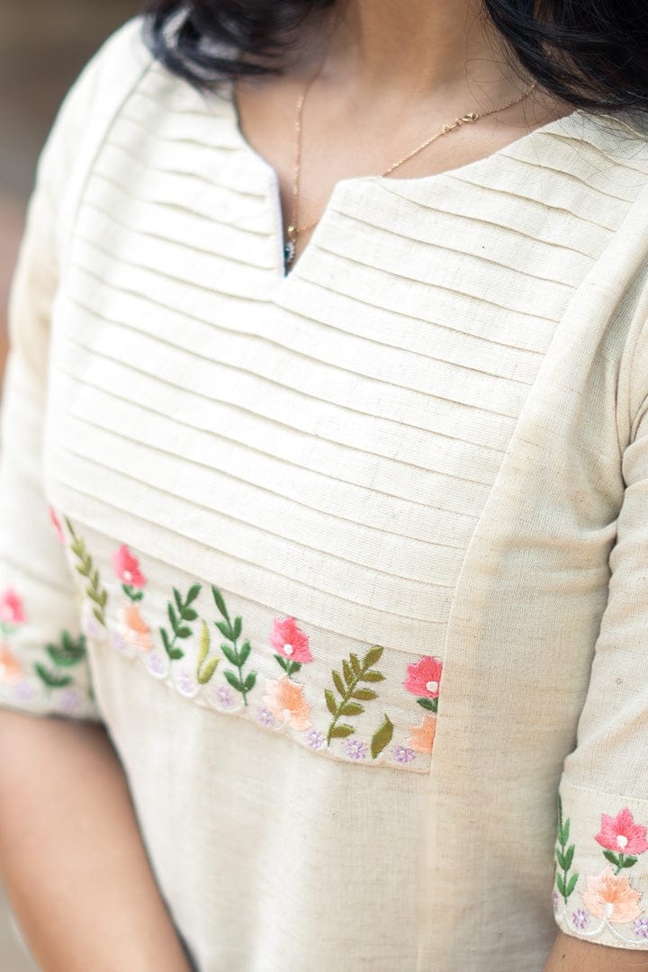 Classy Cotton Flex Off-White Kurta With Embroidered Yoke (WACD44)