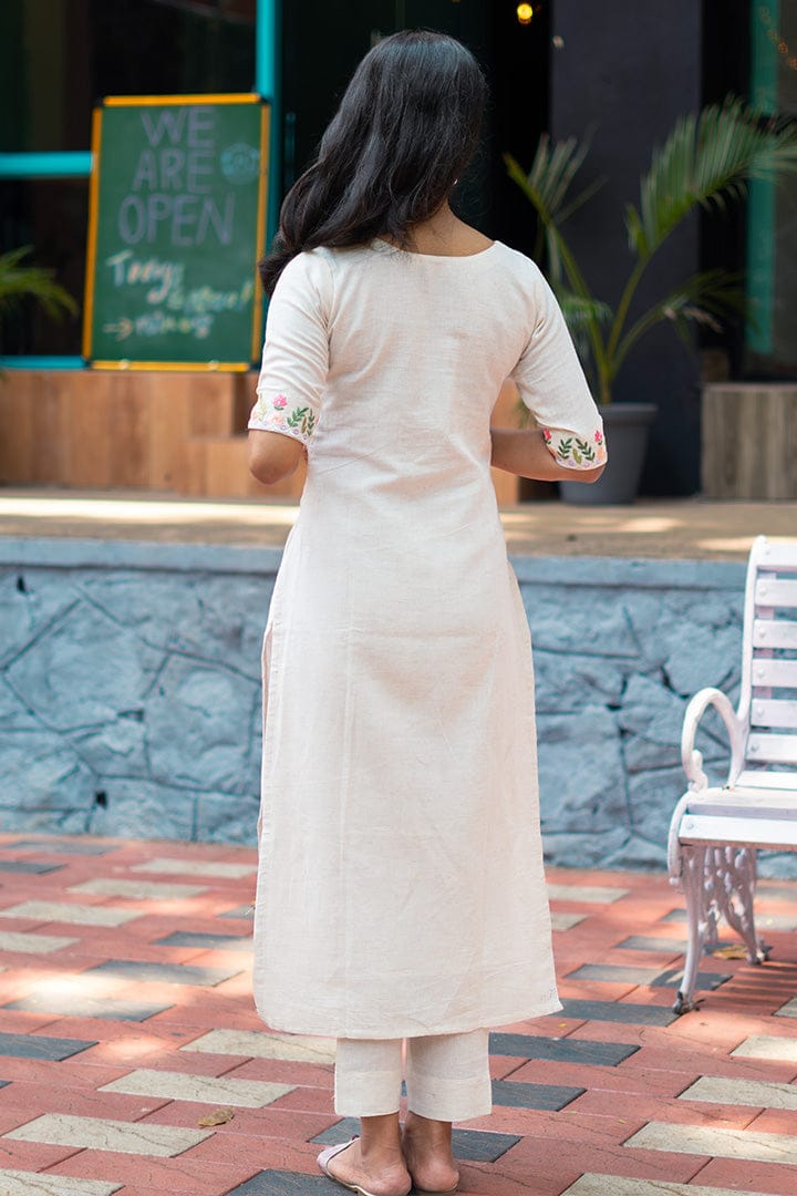 Classy Cotton Flex Off-White Kurta With Embroidered Yoke (WACD44)
