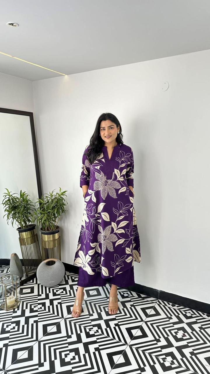 Pure Cotton Kurta Pant plazo in Beautiful Floral Prints. Must Have in Your Wardrobe For Your Daily Wear Office Wear (WACD58)