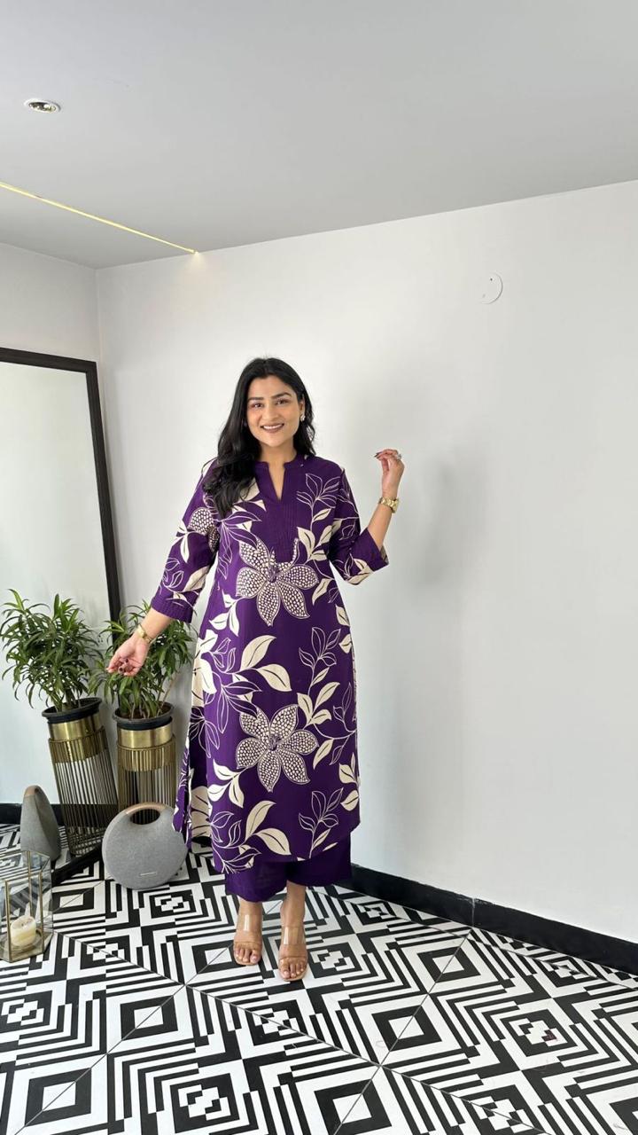 Pure Cotton Kurta Pant plazo in Beautiful Floral Prints. Must Have in Your Wardrobe For Your Daily Wear Office Wear (WACD58)