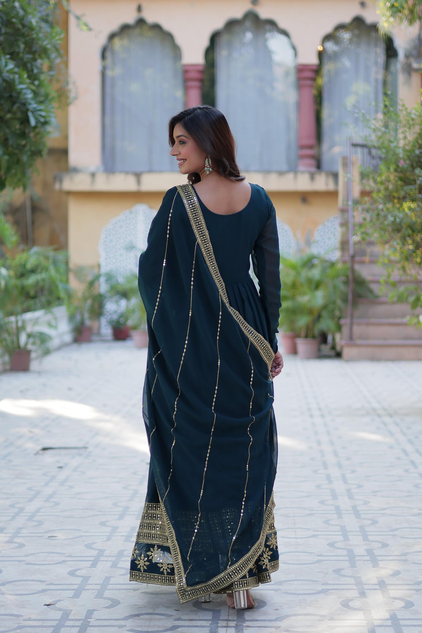Faux Blooming Gown with Dupatta With Attractive Embroidered work.๐