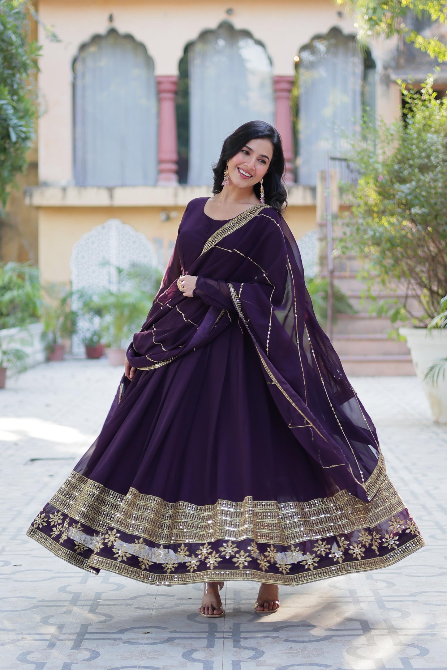 Faux Blooming Gown with Dupatta With Attractive Embroidered work.๐