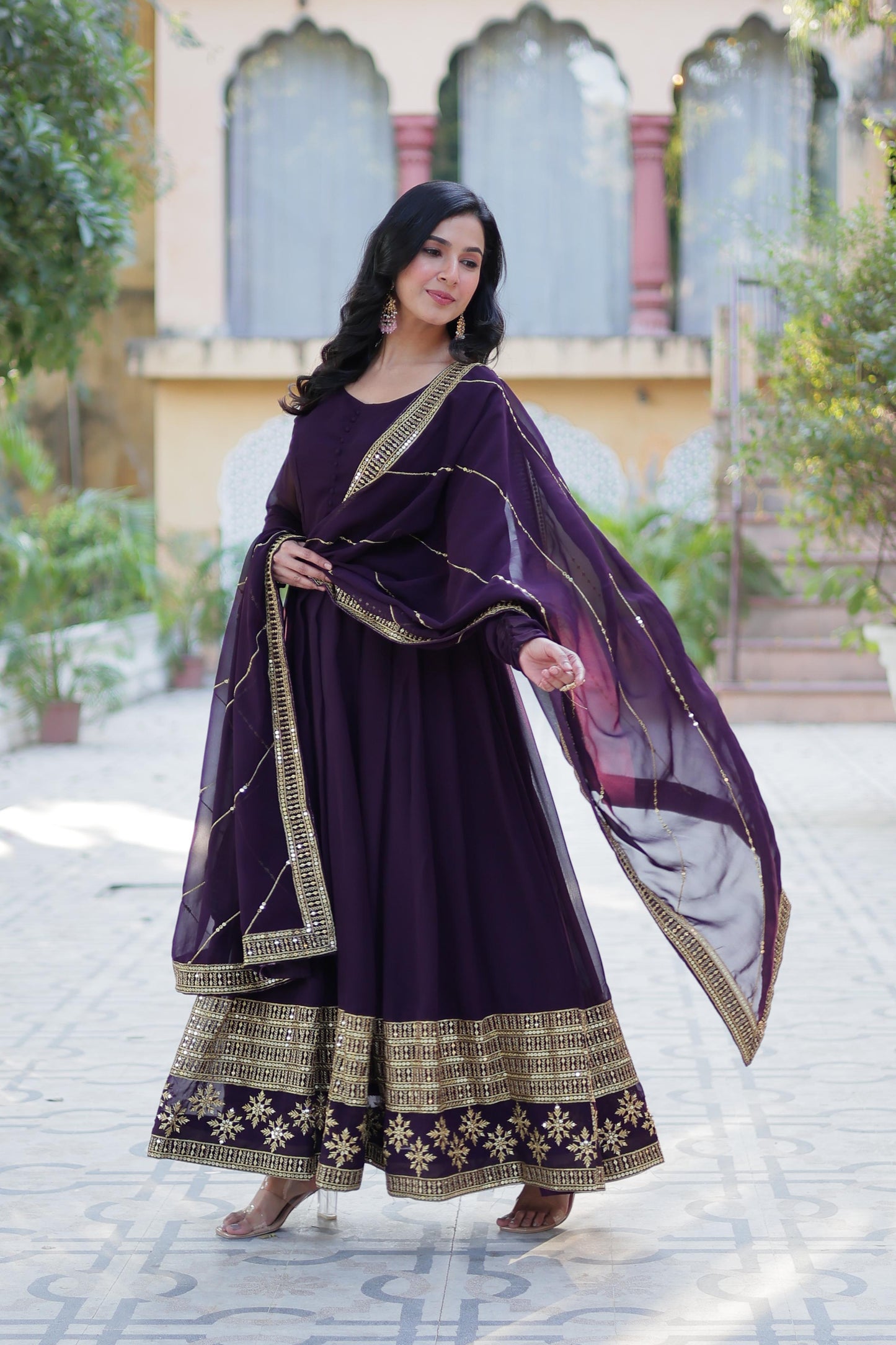 Faux Blooming Gown with Dupatta With Attractive Embroidered work.๐