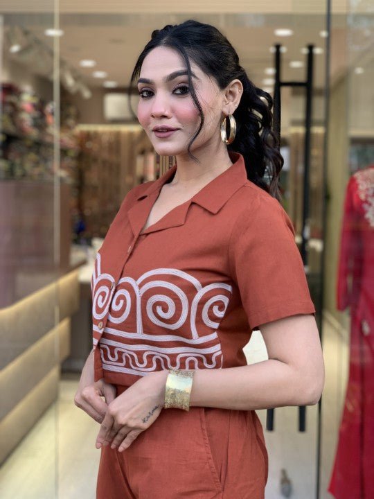 Pure Cotton Shirt Style (With Heavy Embroidery on Front Front Embroidery on Plazzo) (WACD45)