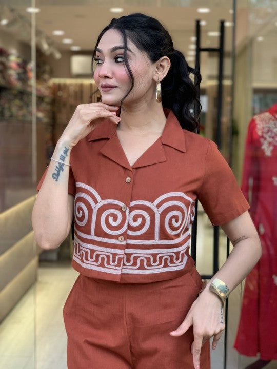 Pure Cotton Shirt Style (With Heavy Embroidery on Front Front Embroidery on Plazzo) (WACD45)