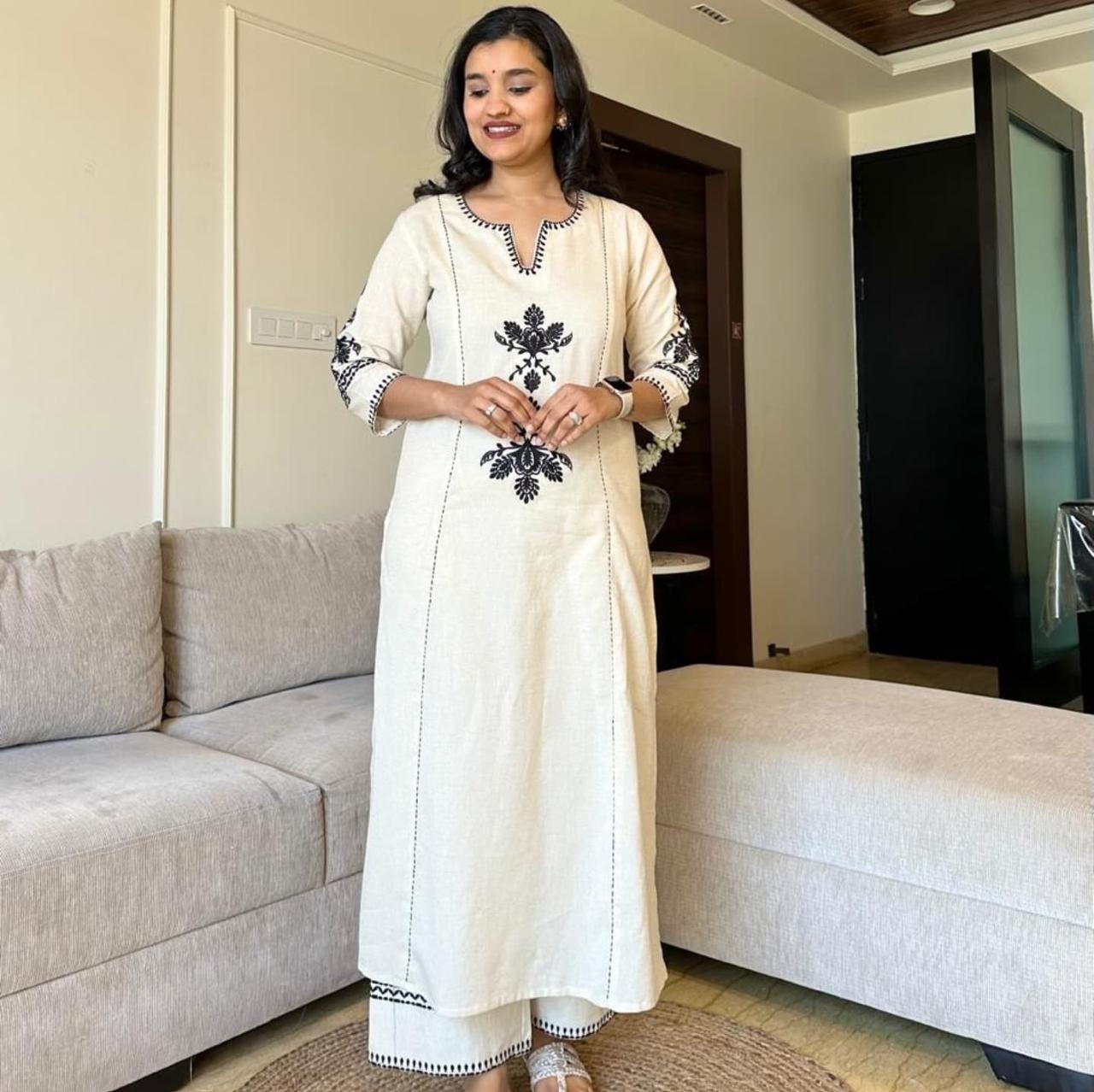 Get festive ready with our new Kurta pant sets with embroidery work beautiful detailing colour♥️ (WACD53)