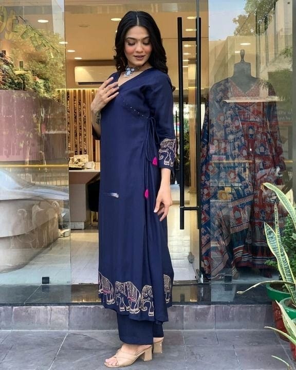 .Upgrade your office wear wardrobe with this classy kurti embroidery work detailing with (WACD17)