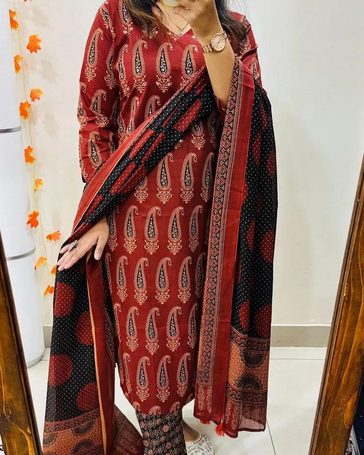 🌹🌹Pure fine Cotton fabric Kurti with Pant with cotton 100-100 Dupatta🌹🌹(WARED30)