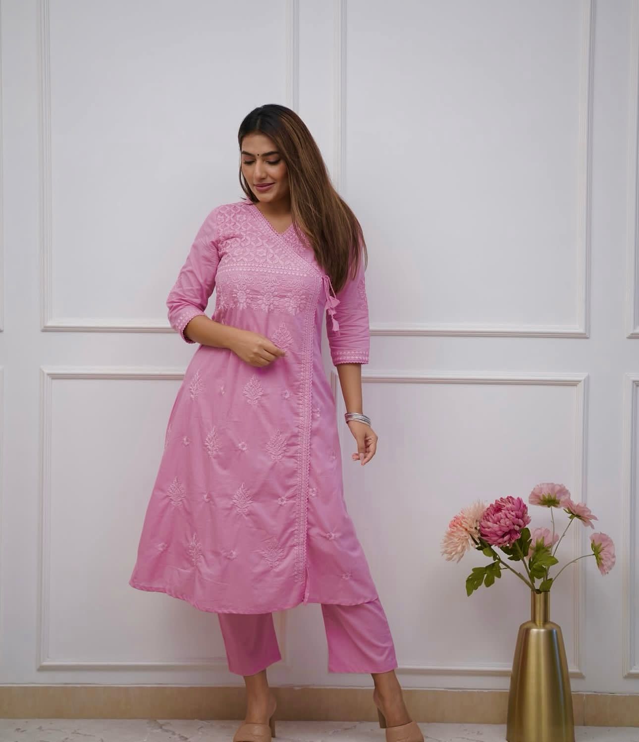 ✨✨Shop this beautiful cotton chikankari angrakha style pant sets perfect for this summer✨✨(WARED31)