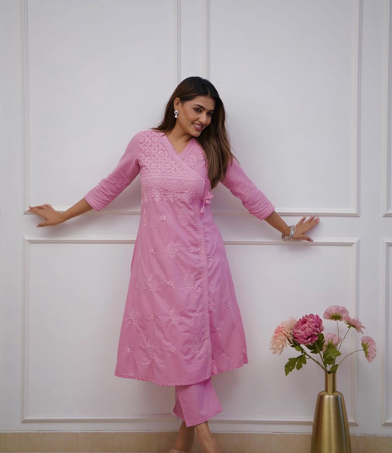 ✨✨Shop this beautiful cotton chikankari angrakha style pant sets perfect for this summer✨✨(WARED31)