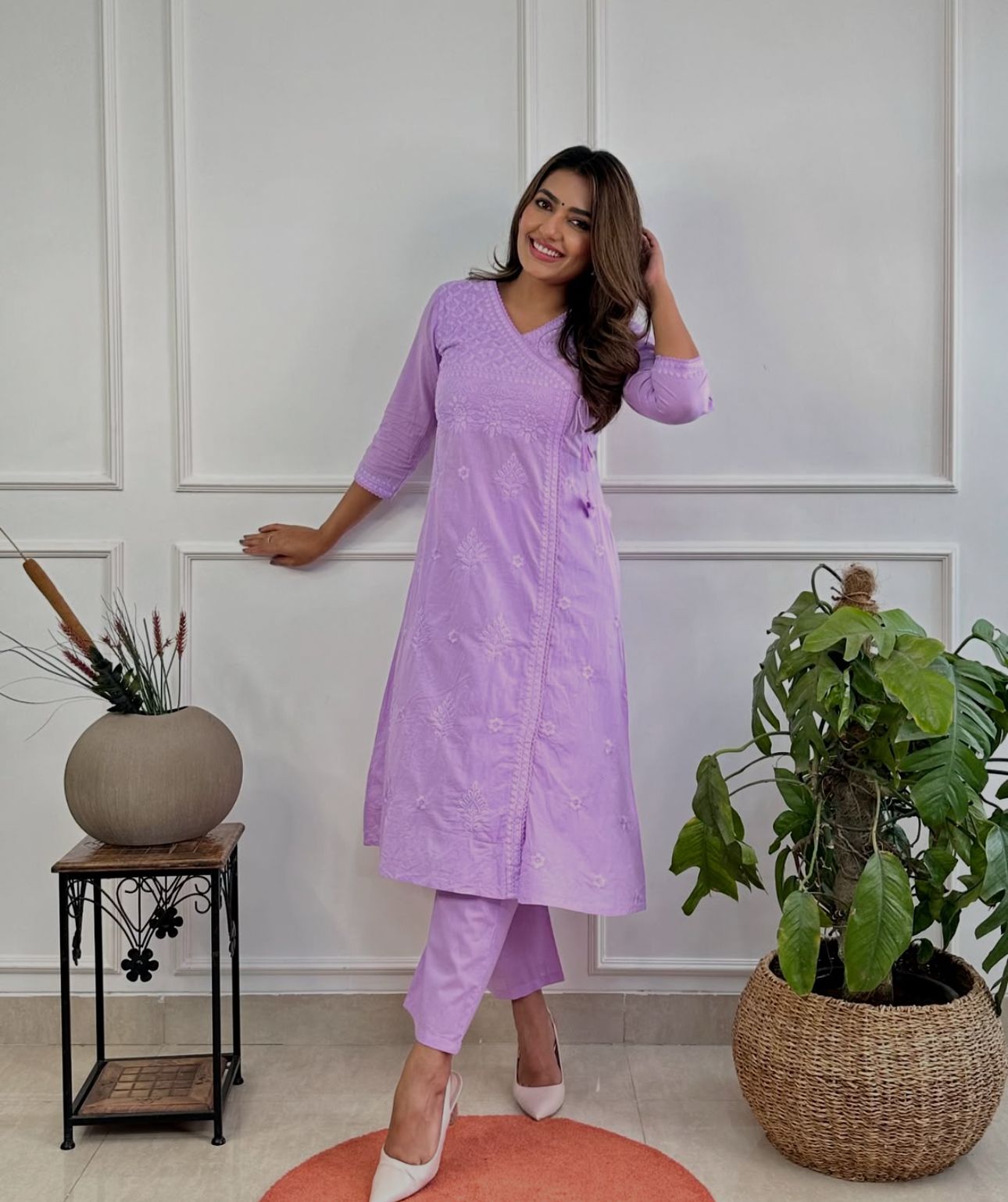 ✨✨Shop this beautiful cotton chikankari angrakha style pant sets perfect for this summer✨✨(WARED31)