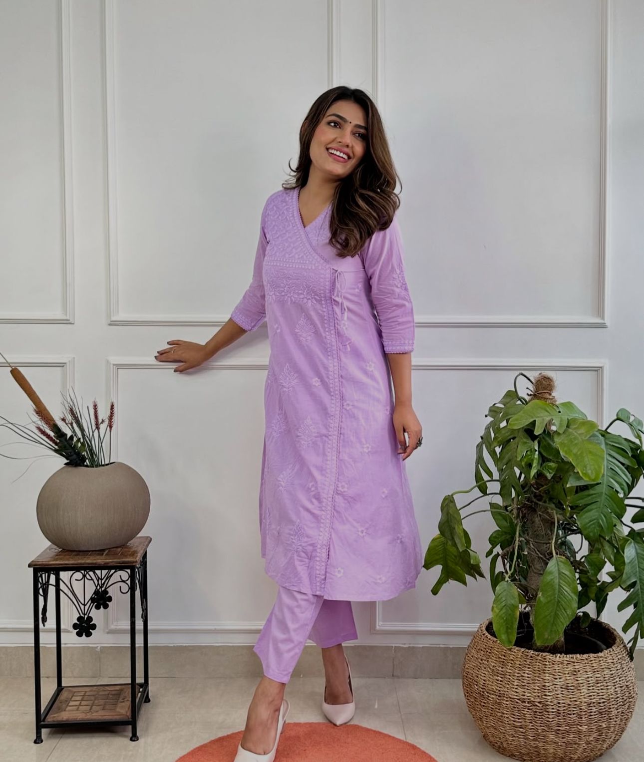 ✨✨Shop this beautiful cotton chikankari angrakha style pant sets perfect for this summer✨✨(WARED31)
