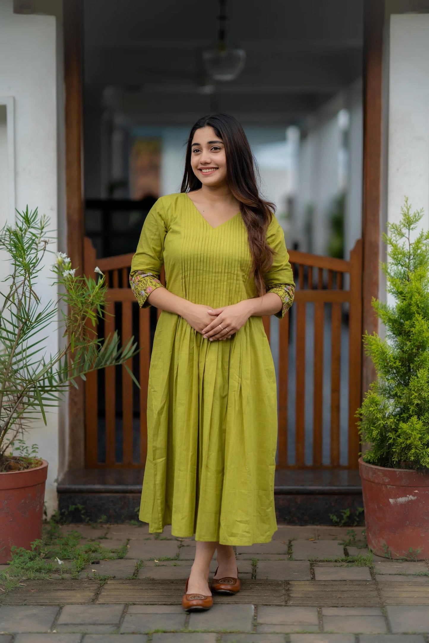 💥Launching Cotton dress with floral embroidery and Printex detailing on yoke and sleeves💥 (WACD20)