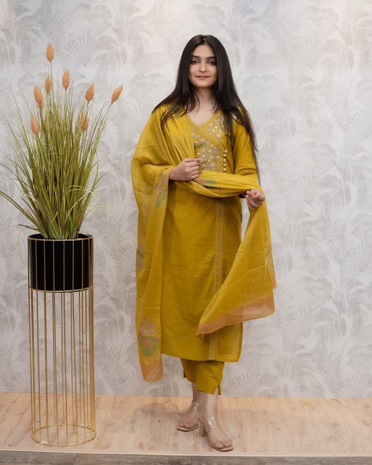 Look straight out of a dreamy movie set as ;you turn around and walk in this elegant flaired suit ! The perfect of traditional wear