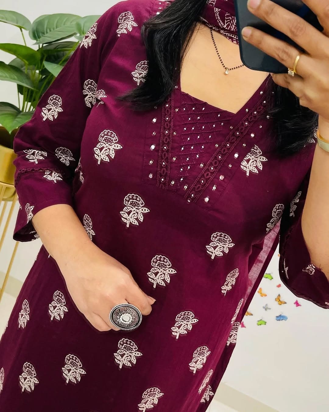 .🌹🌹Pure fine Cotton fabric Kurti with Pant with cotton 100-100 Dupatta🌹🌹Nack Hand work(WARED22)