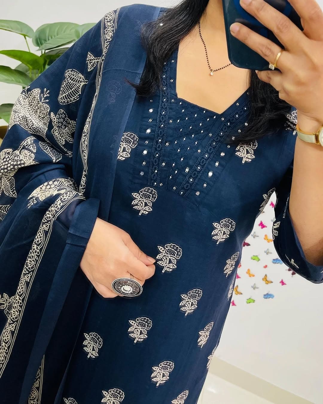 .🌹🌹Pure fine Cotton fabric Kurti with Pant with cotton 100-100 Dupatta🌹🌹Nack Hand work(WARED22)