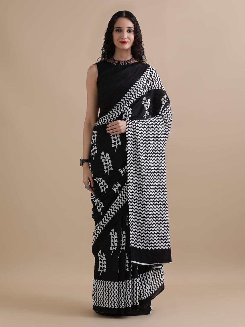 Exclusive Premium Hand Block Printed Pure Cotton Saree