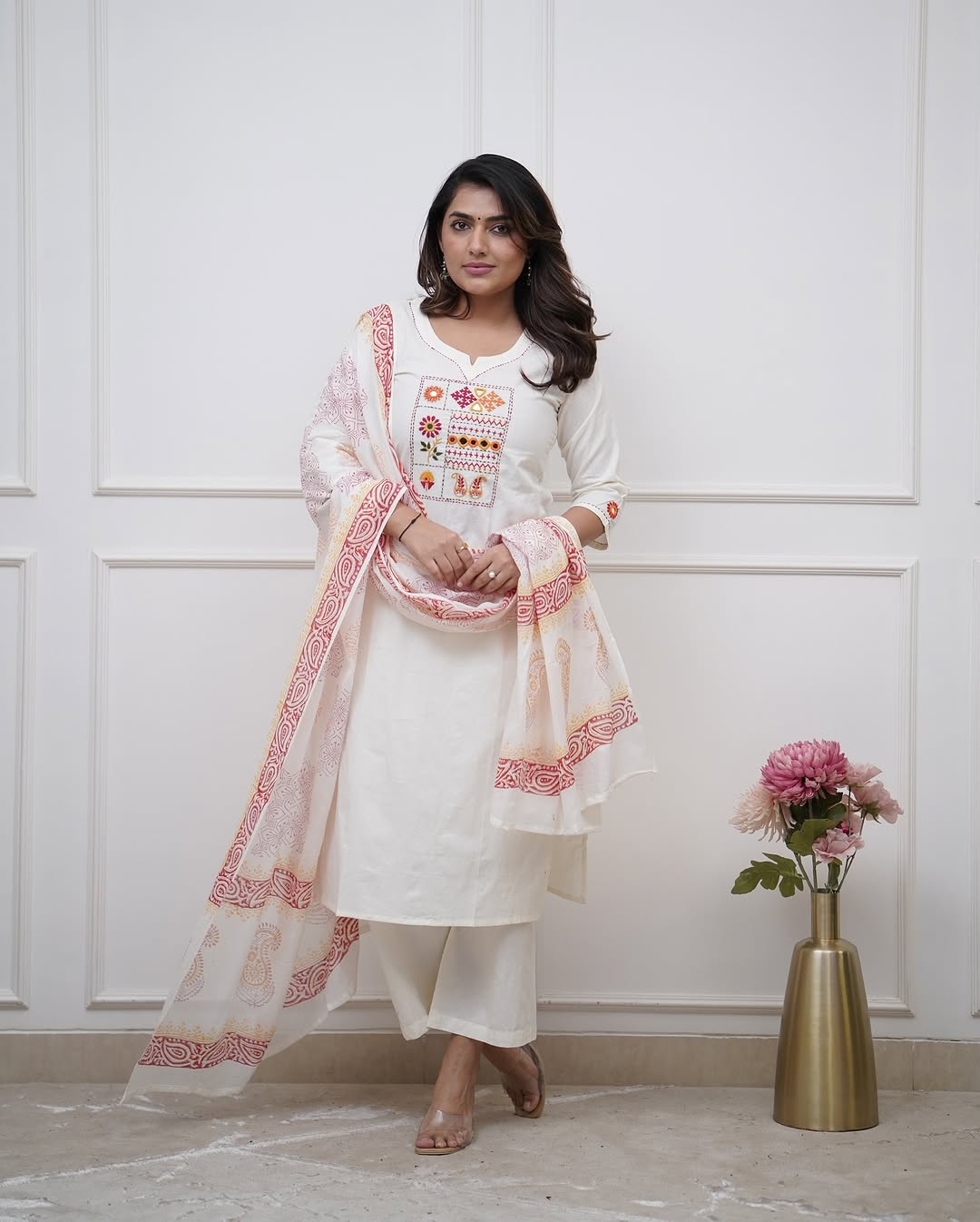 ๐ BEAUTIFUL HEAVY COTTON KURTA PANT WITH DUPATTA SET ๐๐๐(WARED393)