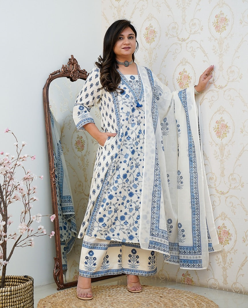 New Floral Motif Printed Cotton kurta Set the kurta and Pleated Salwar and Soft Cotton Dupatta💃💃(WARED395)