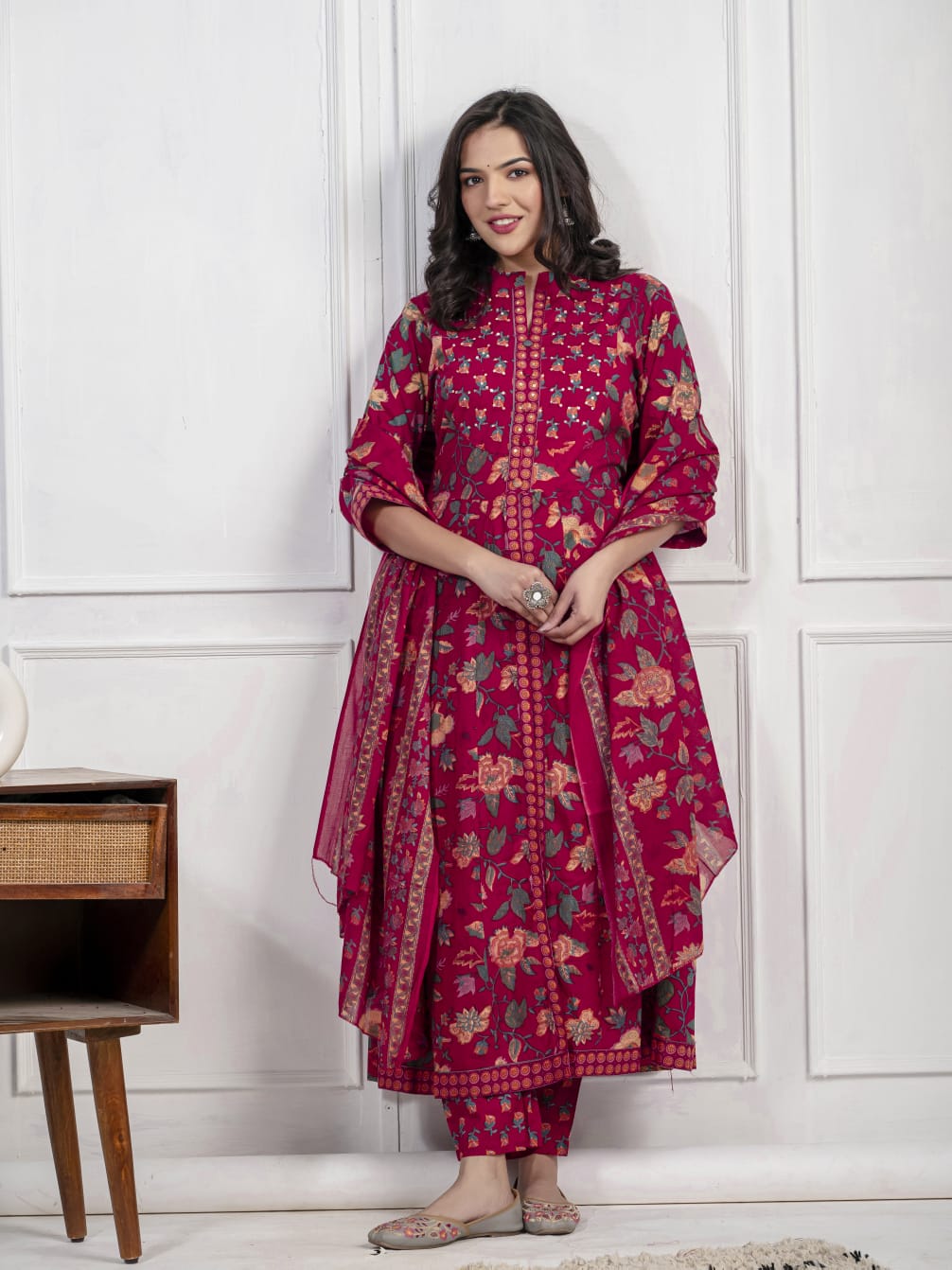 New Cotton Festival Collection In Pure Cotton With Hand And Adda mirror Work kurti And pant Dupatta Set (WARED407)