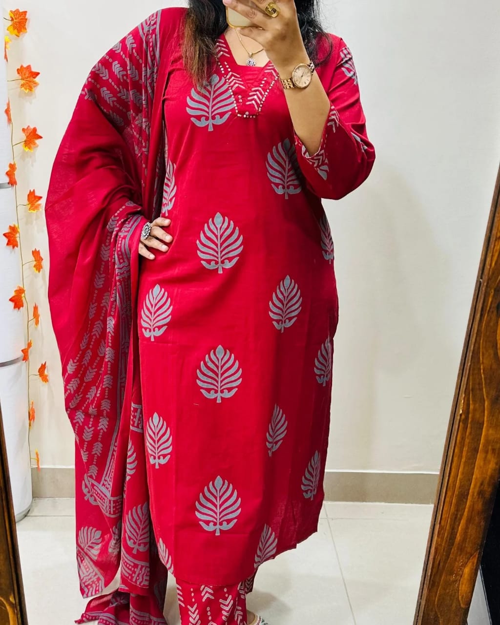 🌹🌹Pure fine Cotton fabric Sequence Work Kurti with Pant with cotton 100-100 Dupatta🌹🌹(WARED415)
