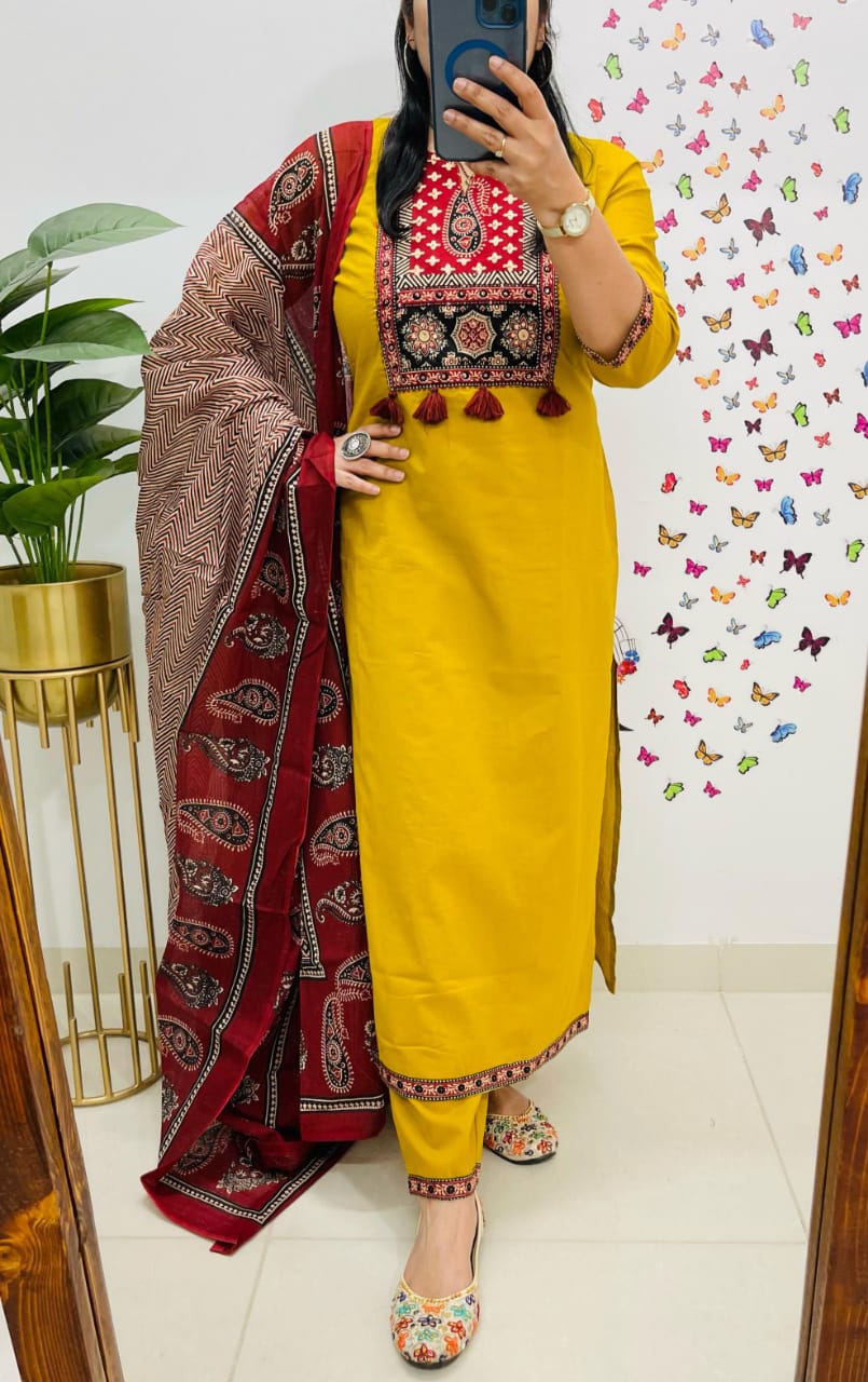 🌹🌹Pure fine Cotton fabric Kurti with Pant with cotton 100-100 Dupatta🌹🌹(WARED418)