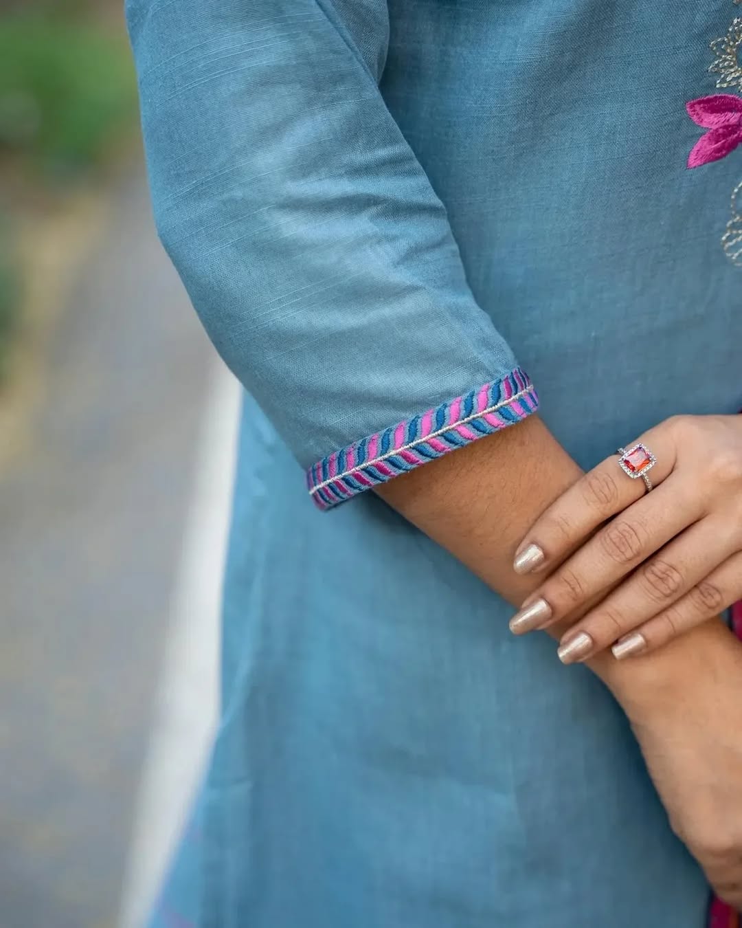 Handloom cotton embroidered kurti paired with handloom embroidered Cotton(WARED420)