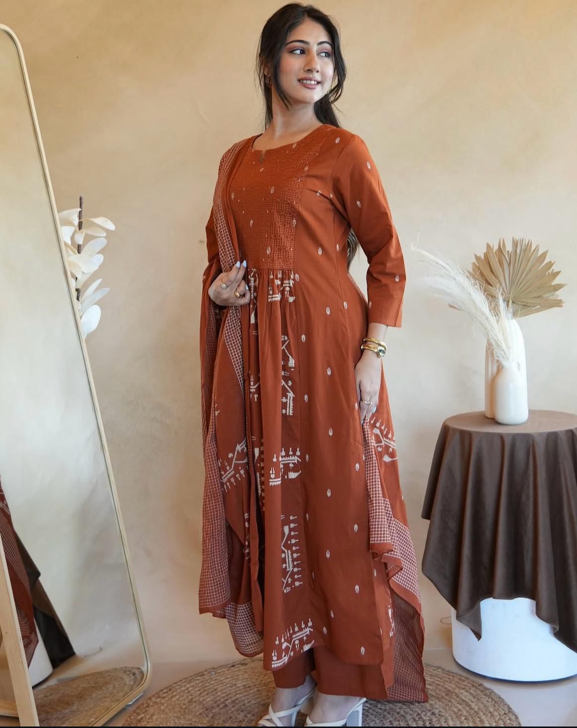New anarkali kurta set with Cotton Pant Malmal Dupatta with tier pattern(WARED447)