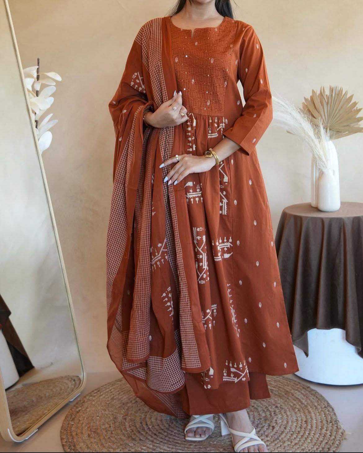 New anarkali kurta set with Cotton Pant Malmal Dupatta with tier pattern(WARED447)