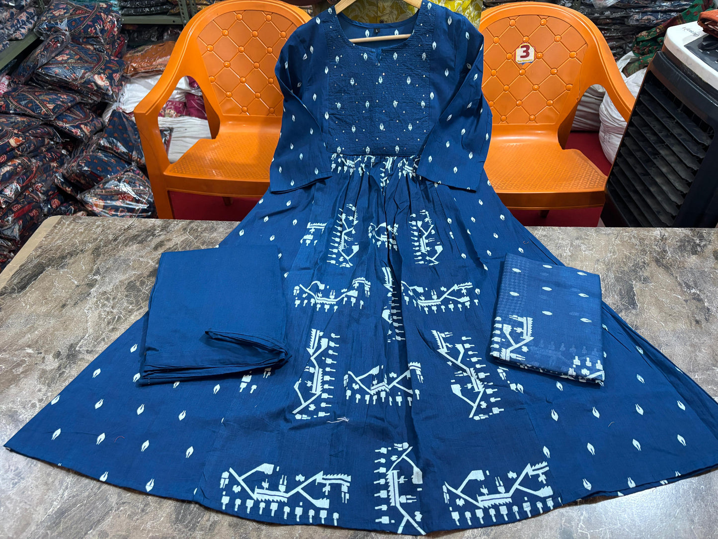 New anarkali kurta set with Cotton Pant Malmal Dupatta with tier pattern(WARED448)