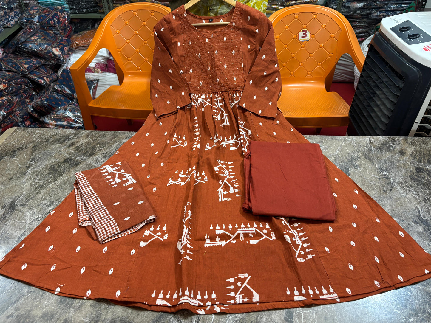 New anarkali kurta set with Cotton Pant Malmal Dupatta with tier pattern(WARED447)