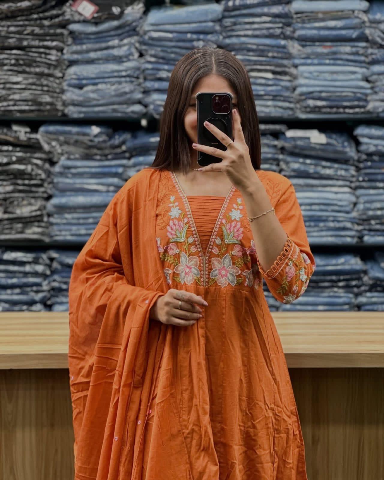 New anarkali kurta set with Cotton Pant Malmal Dupatta(WARED454)