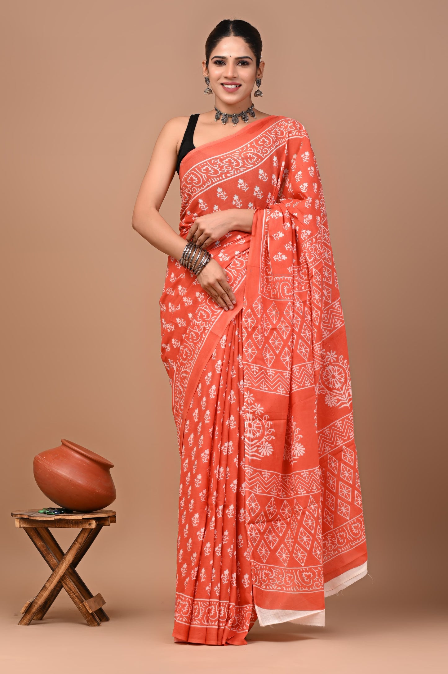 Premium Hand Block Printed Pure Cotton Saree 06