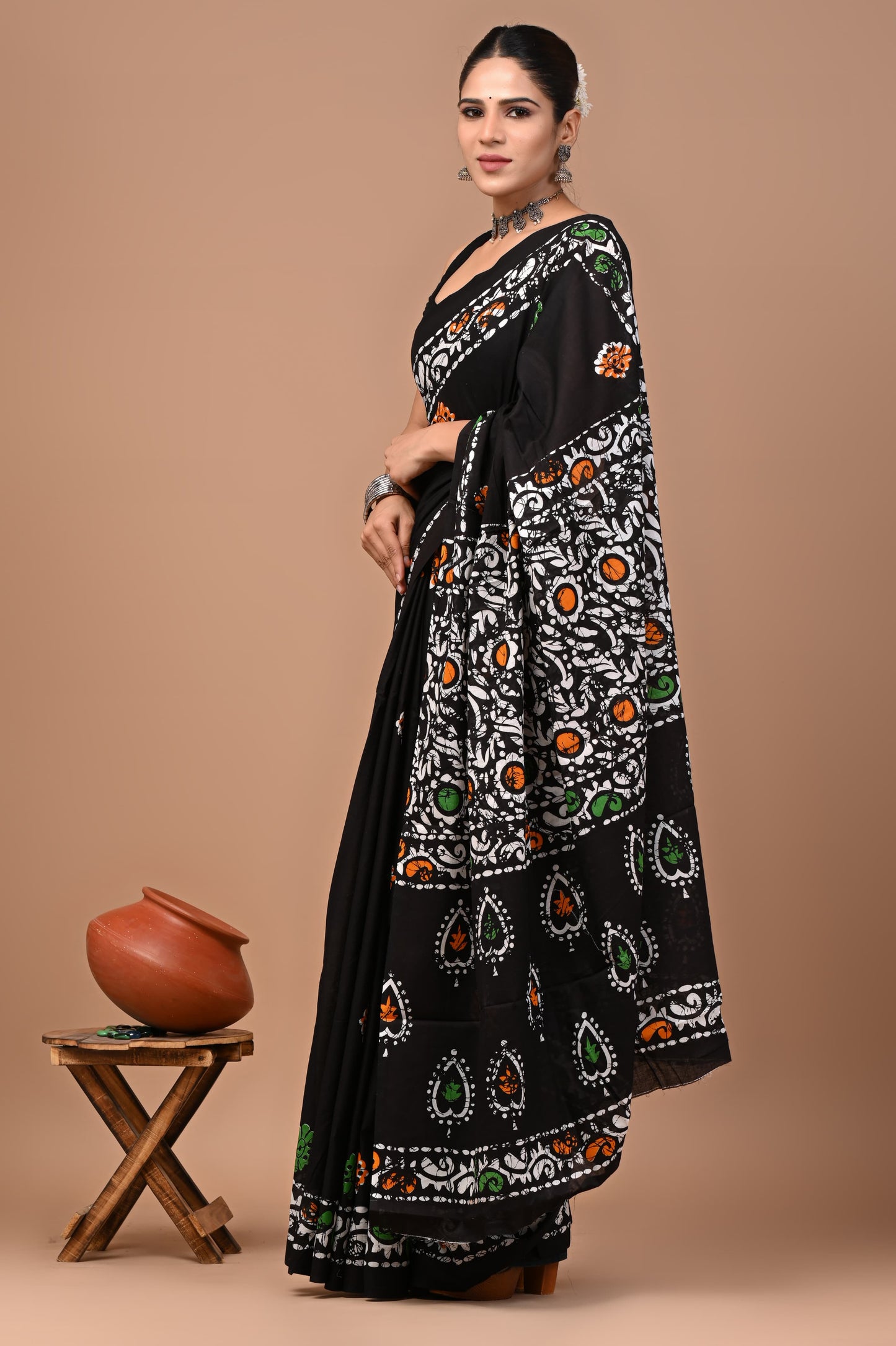 Premium Hand Block Printed Pure Cotton Saree 03