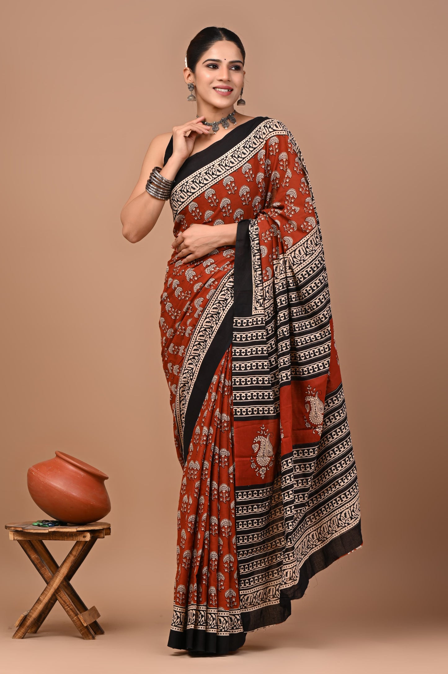 Exclusive Premium Hand Block Printed Pure Cotton Saree 35
