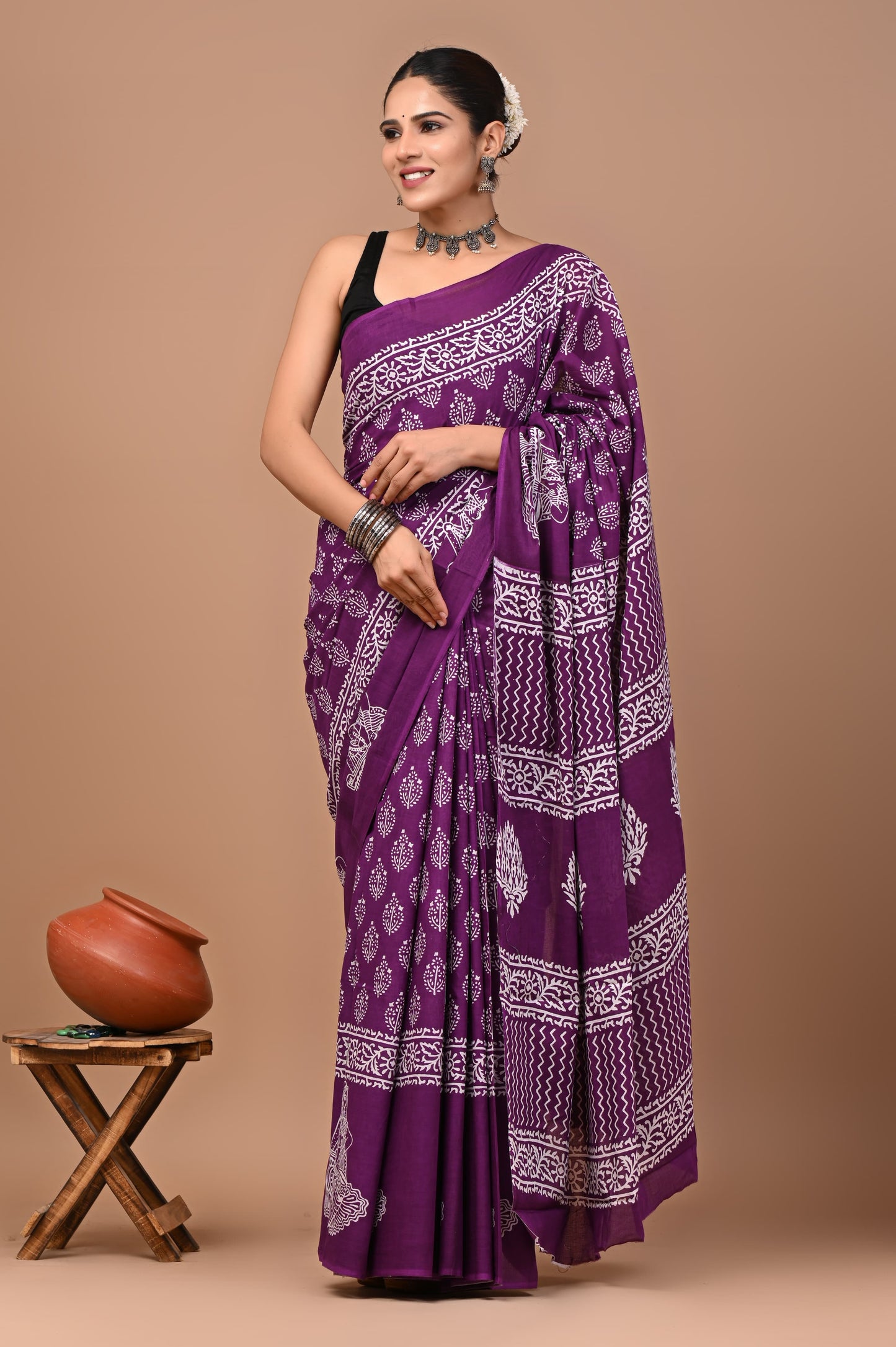 Exclusive Premium Hand Block Printed Pure Cotton Saree 33