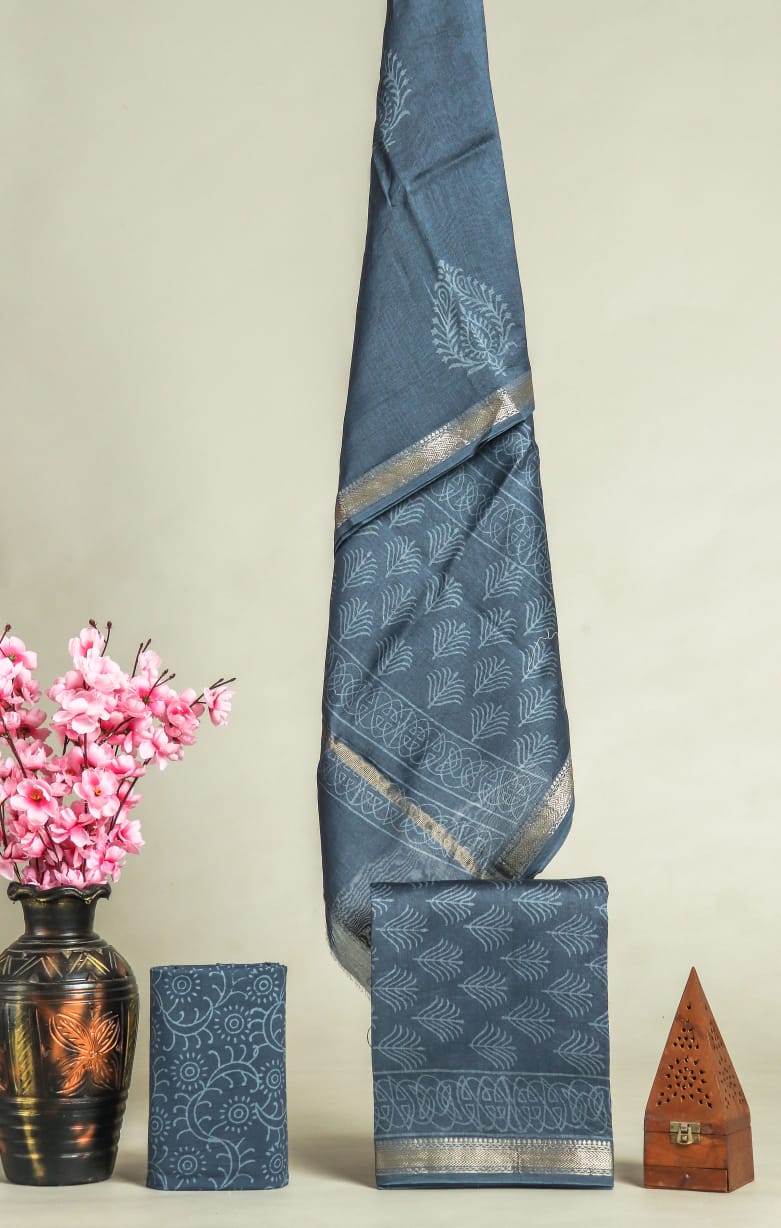 DESIGNER HAND BLOCK PRINT MAHESHWARI SILK SUIT SE 35
