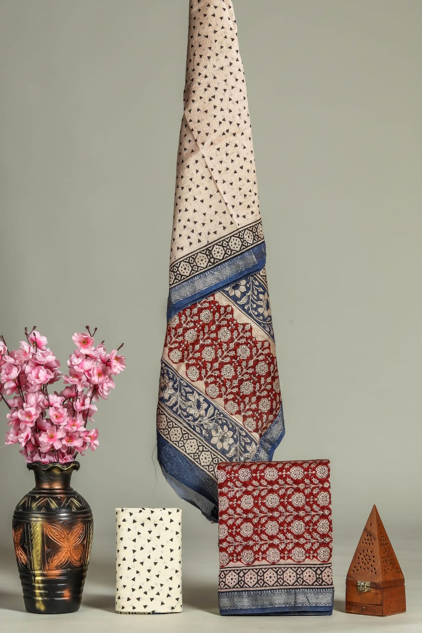 ELEGANT HAND BLOCK PRINT MAHESHWARI SILK SUIT SET 7
