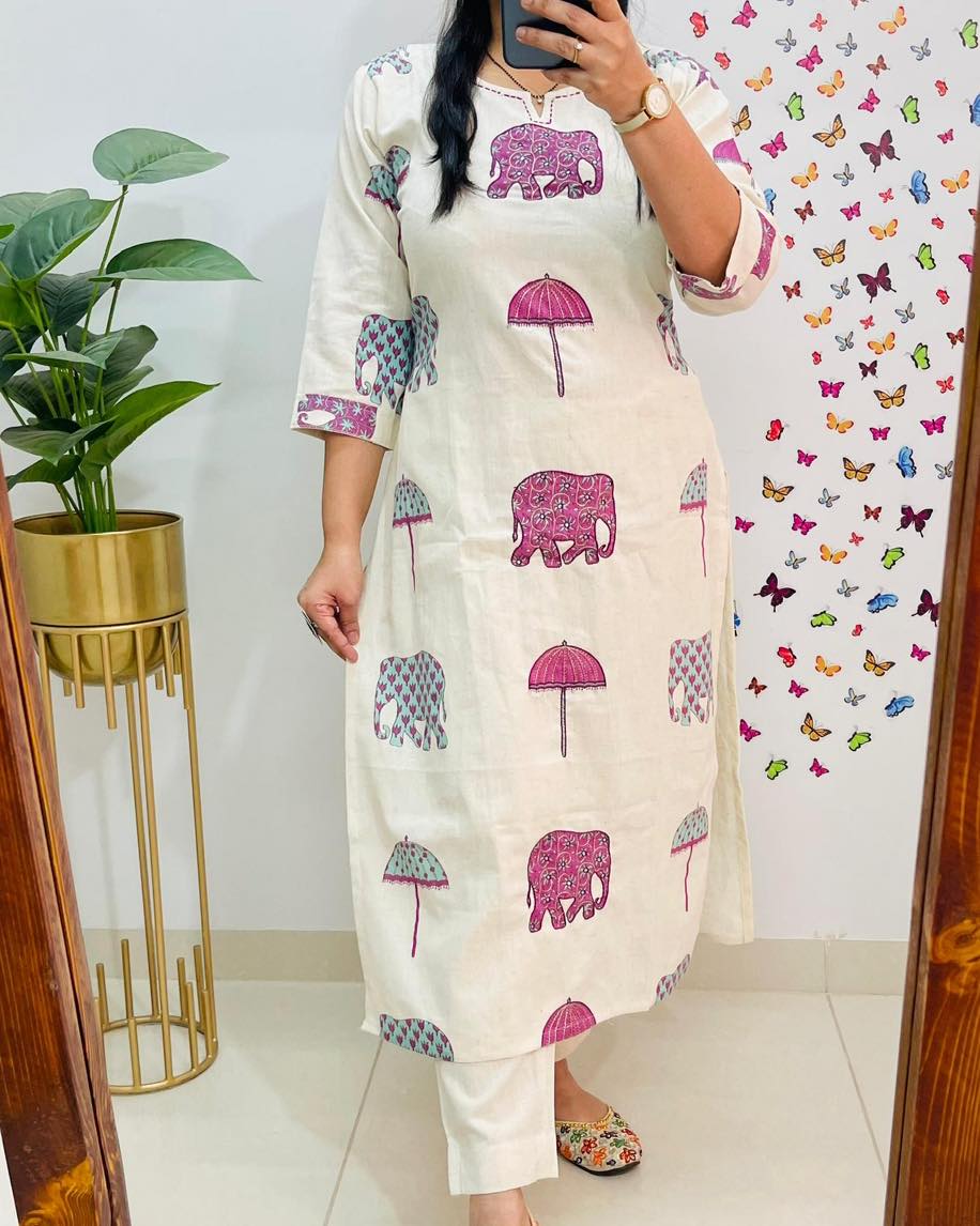 Beautiful Cotton slub Kurti with Pant set(WACD136)