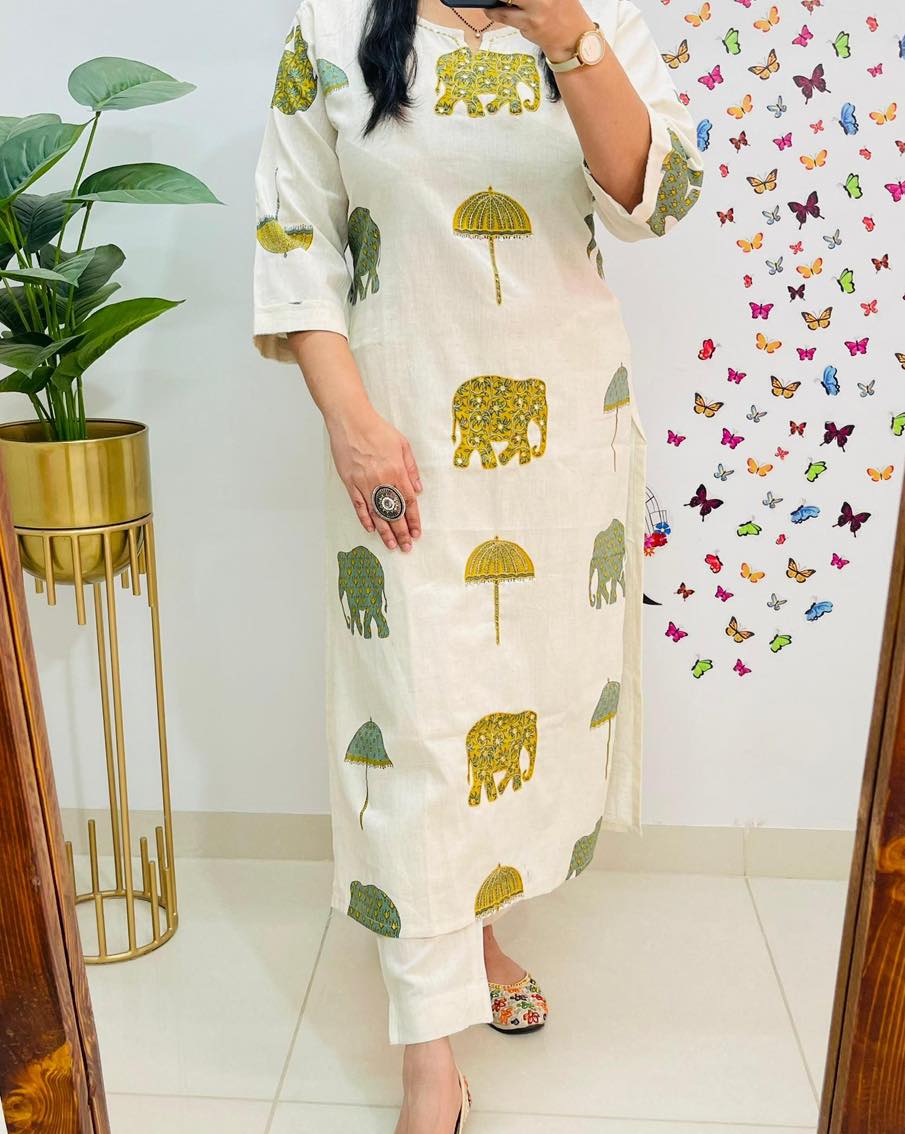 Beautiful Cotton slub Kurti with Pant set(WACD137)