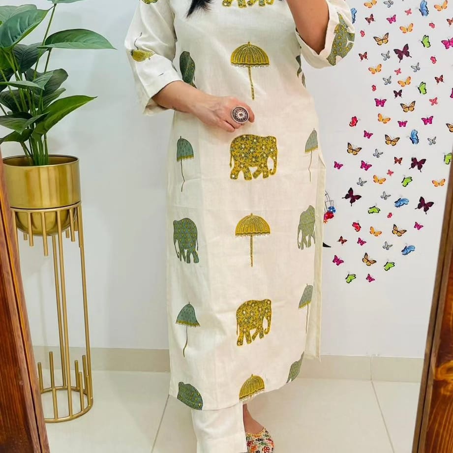 Beautiful Cotton slub Kurti with Pant set(WACD137)